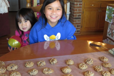 Kasen and Karis making oatmeal cookies
